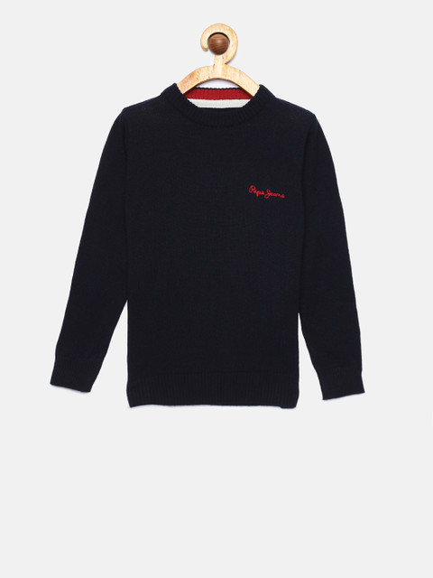 

Pepe Jeans Boys Navy Blue Solid Pullover Sweater