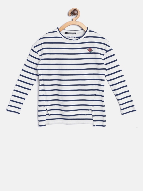 

Pepe Jeans Girls Navy Blue & White Striped Round Neck T-shirt