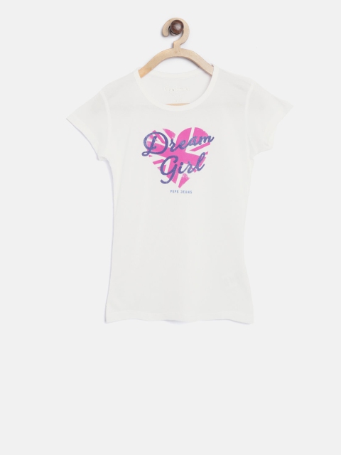 

Pepe Jeans Girls Off-White Printed Round Neck T-shirt