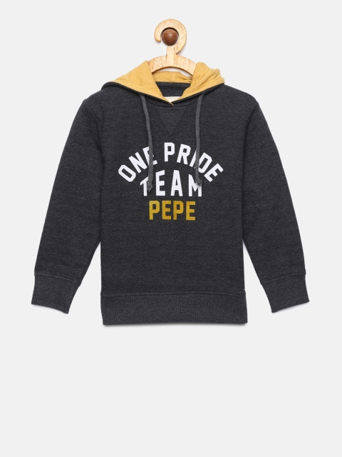 

Pepe Jeans Boys Charcoal Grey Printed Hooded Sweatshirt