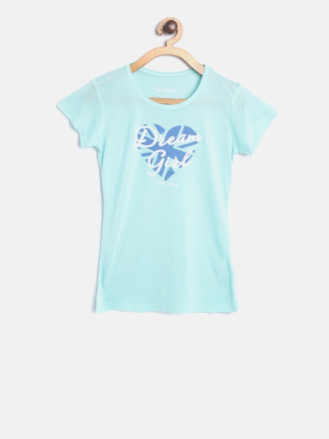 

Pepe Jeans Girls Turquoise Blue Printed Round Neck T-shirt