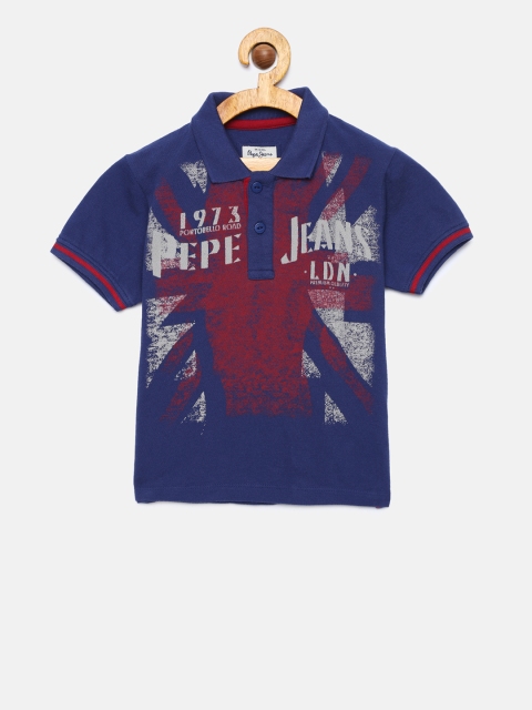 

Pepe Jeans Boys Blue Printed Polo Collar T-shirt