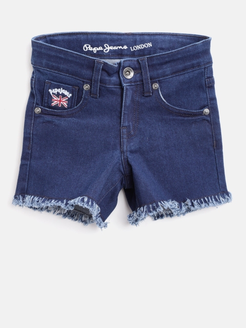 

Pepe Jeans Girls Navy Blue Solid Regular Fit Denim Shorts