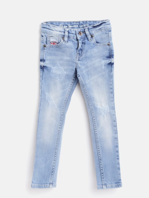 

Pepe Jeans Girls Blue Regular Fit Mid-Rise Low Distress Stretchable Jeans
