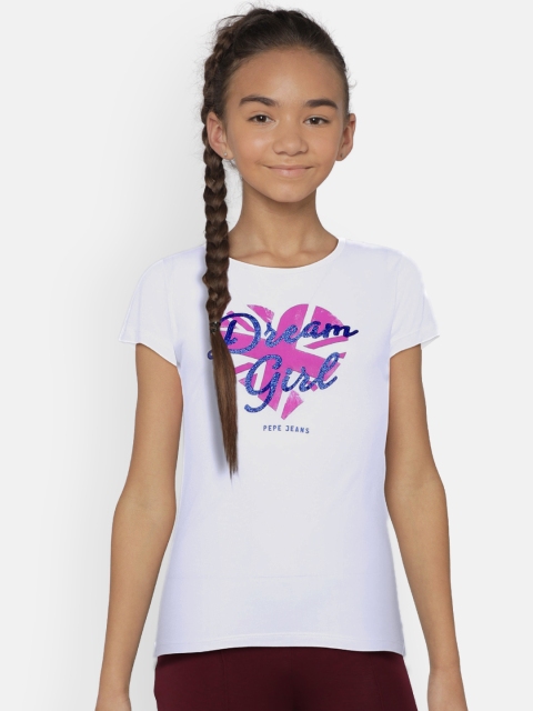 

Pepe Jeans Girls White Printed Round Neck T-shirt