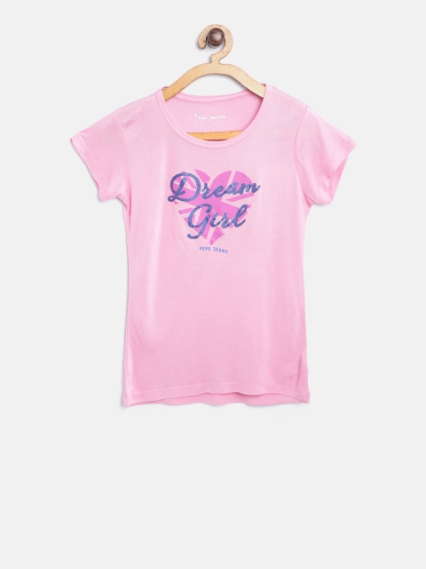 

Pepe Jeans Girls Pink Printed Round Neck T-shirt
