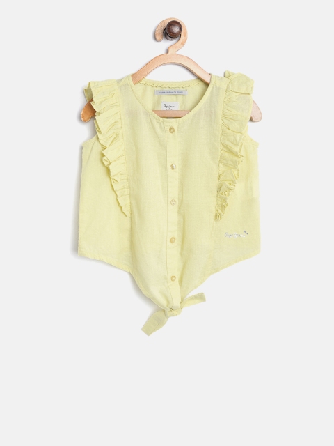

Pepe Jeans Girls Yellow Ruffled Pure Cotton Top with Tie-Up Detail