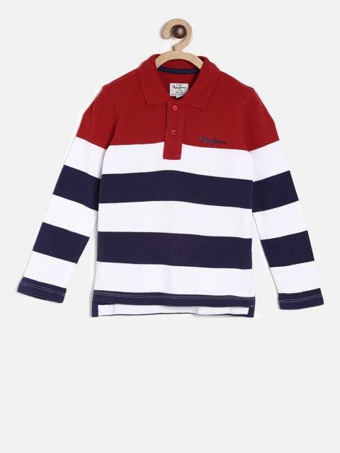 

Pepe Jeans Boys Red & Navy Striped Polo Collar T-shirt