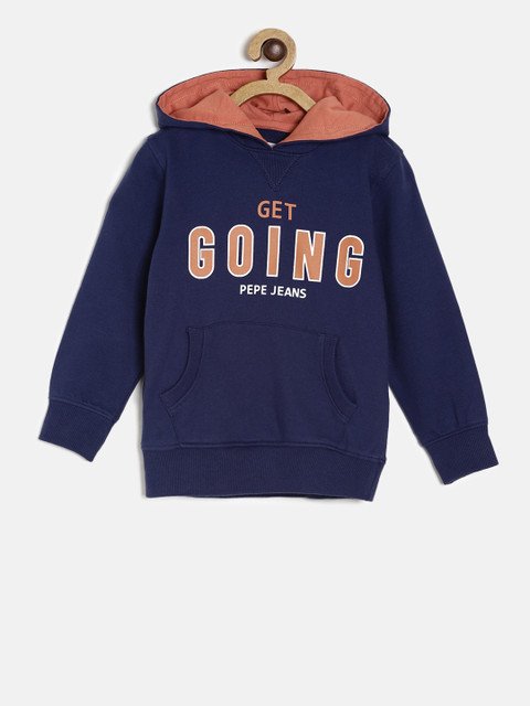 

Pepe Jeans Boys Navy Blue Printed Hooded Sweatshirt
