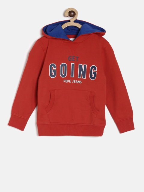 

Pepe Jeans Boys Red Printed Hooded Sweatshirt