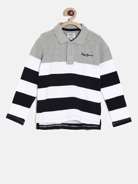 

Pepe Jeans Boys Grey Melange & White Striped Polo Collar T-shirt