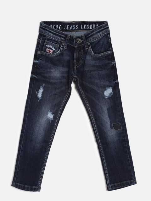 

Pepe Jeans Boys Navy Slim Fit Mid-Rise Mildly Distressed Stretchable Jeans, Navy blue