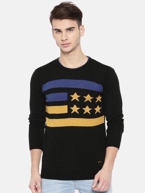 

People Men Black Self Design Pullover