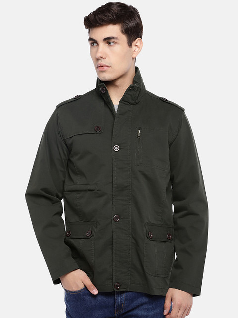 

People Men Olive Green Solid Tailored Jacket