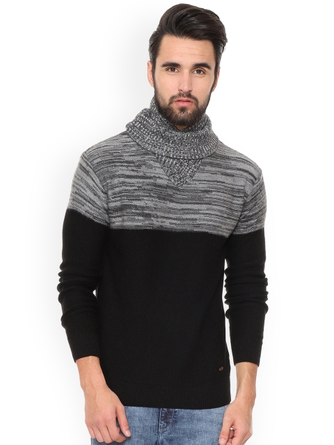 

People Men Charcoal Grey & Black Colourblocked Pullover Sweater