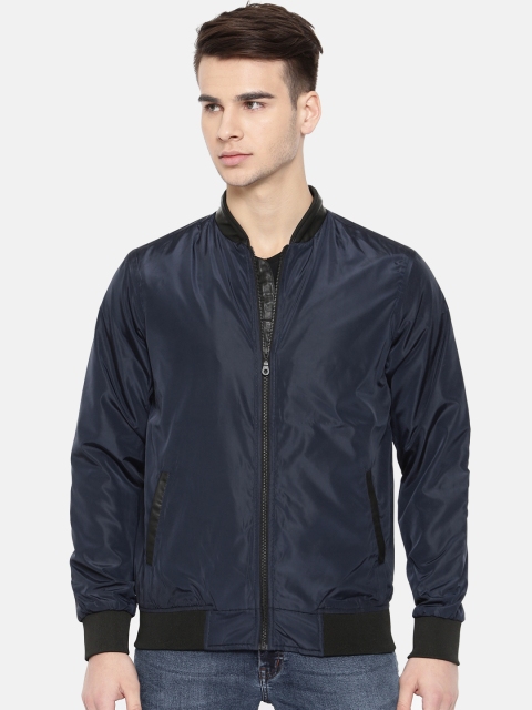 

People Men Navy Blue Solid Bomber