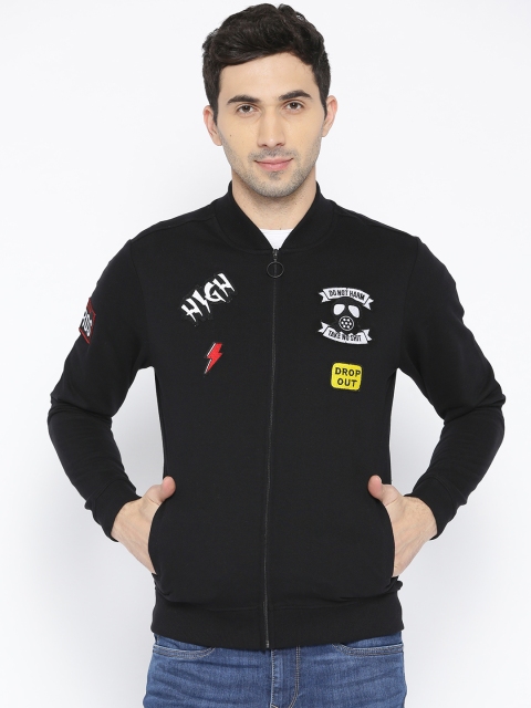 

People Men Black Solid Applique Detail Sweatshirt