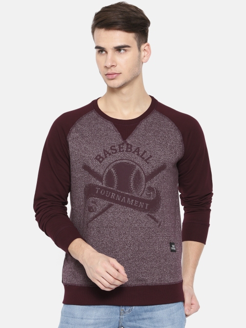 

People Men Burgundy Printed Sweatshirt