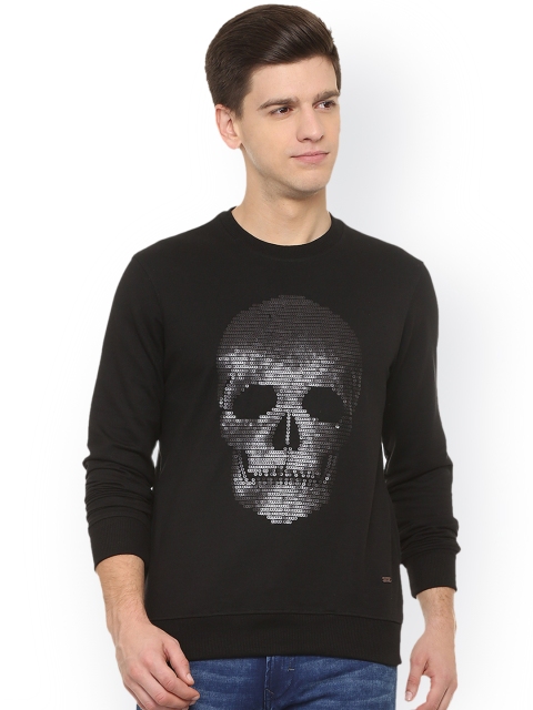 

People Men Black Self Design Sweatshirt