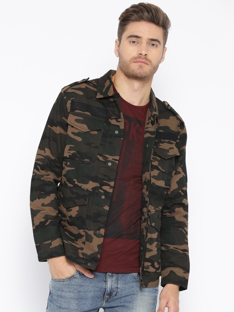 

People Men Olive Green Printed Shacket