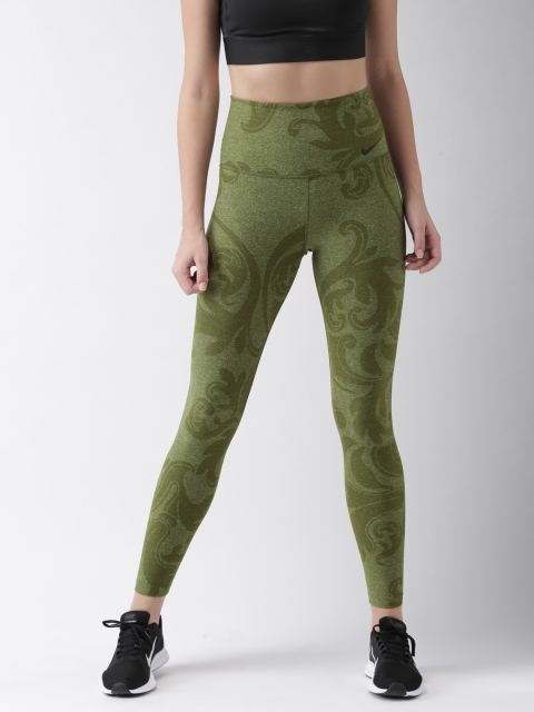 

Nike Women Olive Green Printed Tight Fit PWR STDIO HR Tights