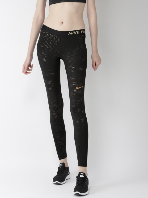 

Nike Women Black Solid AS W NP The Nike Pro Tight Fit DRI-FIT Training Tights