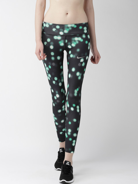 

Nike Women Black Printed AS W NK ESSNTL Tight Fit PR DRI-FIT Tights