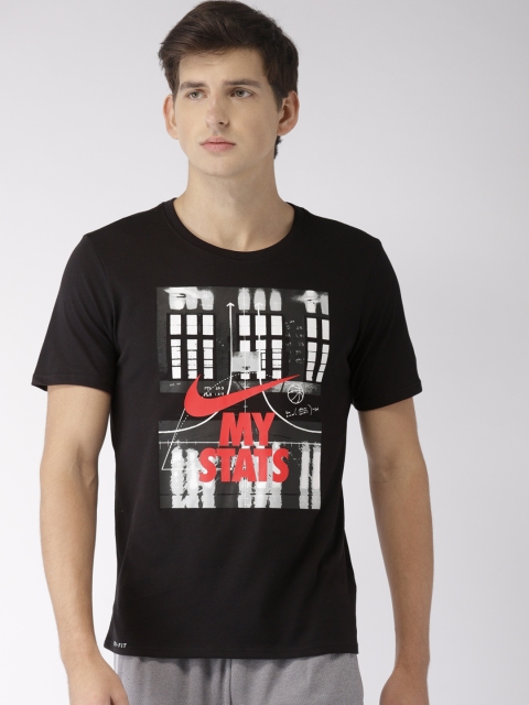 

Nike Men Black Printed CHECK STATS Round Neck Dri-FIT Basketball T-shirt