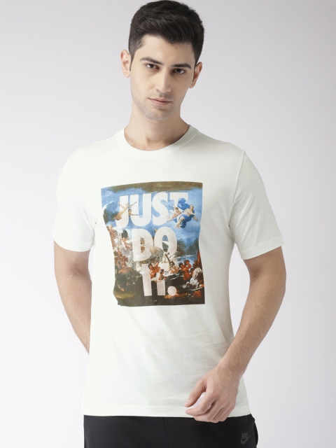 

Nike Men White Printed NSW TABLE HBR 28 Round Neck Pure Cotton T-shirt