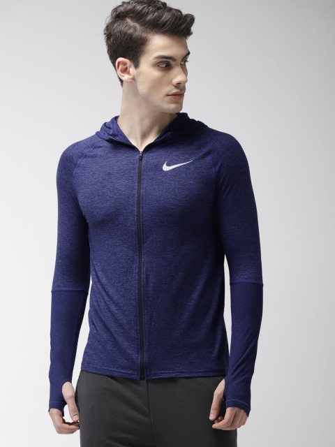 

Nike Men Purple ELEMENT DRI-FIT Technology Running Hooded Standard Fit T-shirt
