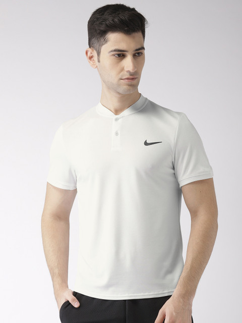 

Nike Men White Solid POLO BLADE Tennis DRI-FIT Henley Neck T-shirt