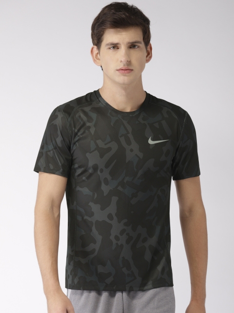 

Nike Men Black Camouflage Print Standard Fit MILER SS PR Running T-shirt