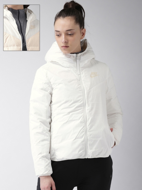 

Nike Women Cream-Coloured & White WR DWN FILL Solid Reversible Padded Jacket