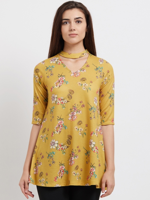 

109F Women Yellow Printed A-Line Top