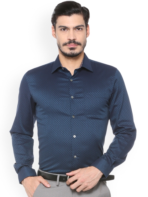 

Peter England Elite Men Navy Blue Slim Fit Self Design Formal Shirt