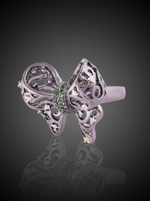 

shaze Women Silver-Plated CZ Stone-Studded Butterfly-Shaped Ring