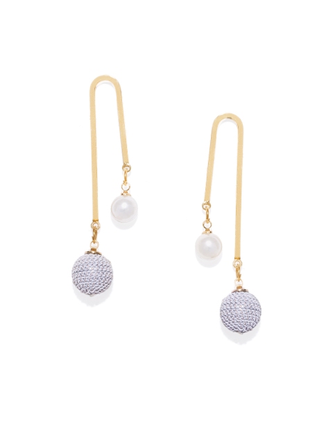 

Blisscovered Grey & Gold-Toned Pearl & Stone Contemporary Drop Earrings