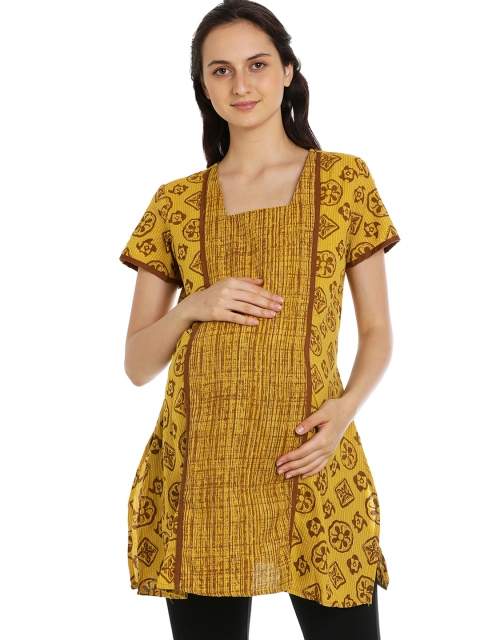 

GOLDSTROMS Women Yellow Printed Straight Maternity Kurta