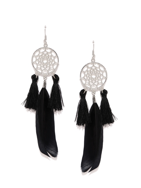 

Ayesha Silver-Toned & Black Quirky Drop Earrings