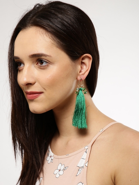 

Ayesha Green & Gold-Toned Teardrop Shaped Drop Earrings