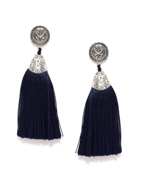 

Ayesha Navy Blue Tasselled Contemporary Drop Earrings