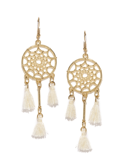 

Ayesha Gold-Toned & White Circular Tasselled Drop Earrings