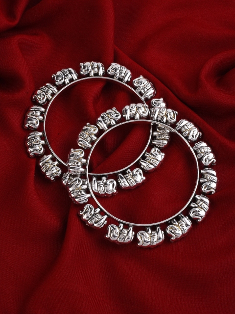 

FIROZA Set of 2 Oxidised Silver-Toned Elephant Kada Bangles