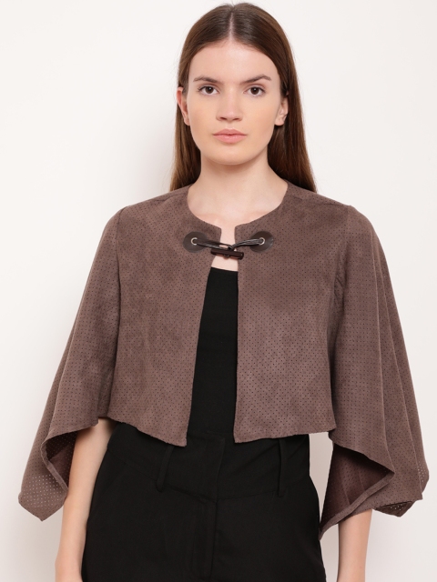 

Kazo Brown Solid Cape Crop Shrug