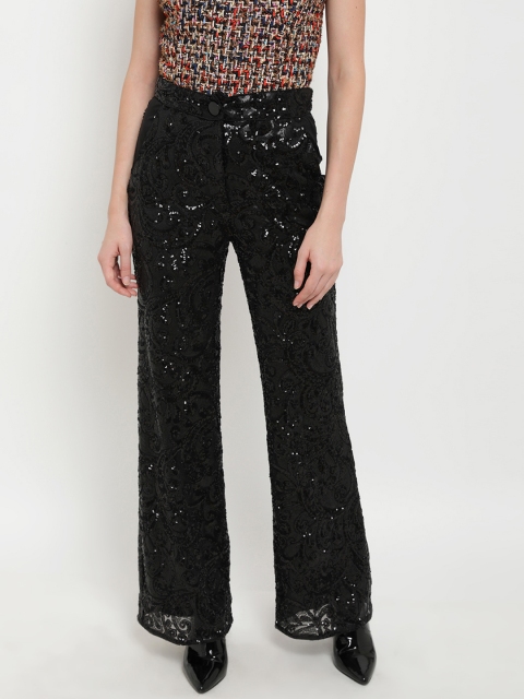 

Kazo Women Black Wide Leg Sequinned Palazzos