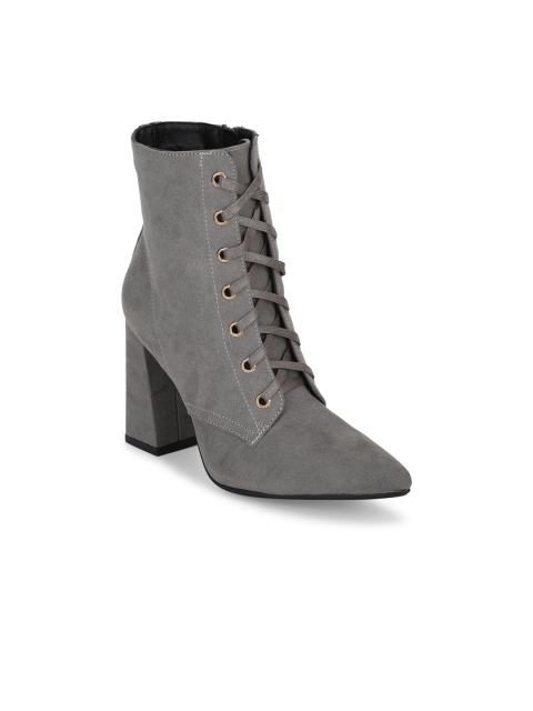 

Truffle Collection Women Grey Solid Heeled Boots