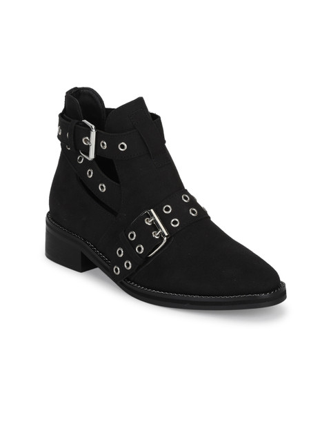 

Truffle Collection Women Black Solid Mid-Top Flat Boots