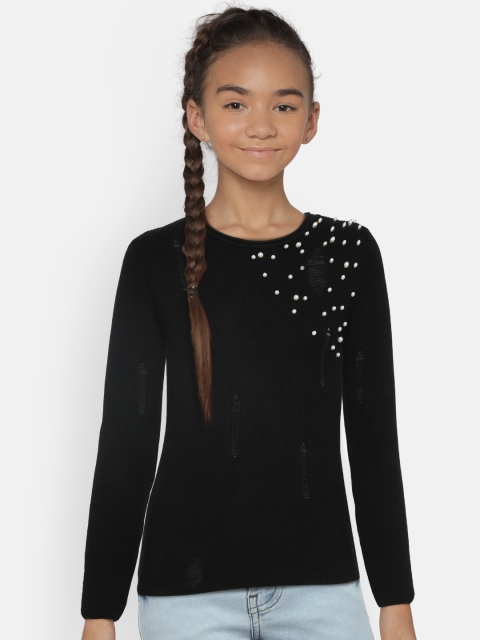 

VITAMINS Girls Black Embellished Knitted Sweater-Style Top