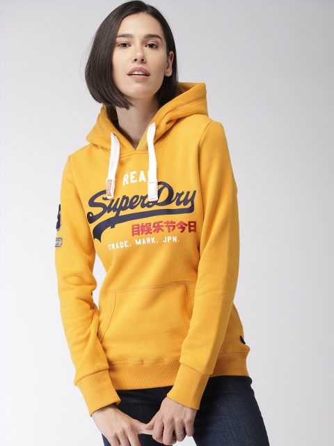 

Superdry Women Mustard Yellow Printed Hooded Sweatshirt