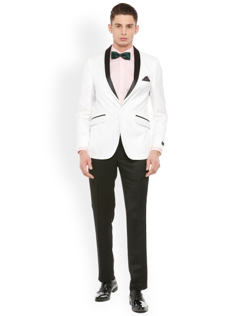 

V Dot Men White & Black Slim Fit Single Breasted Party Suit